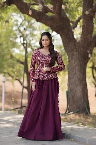 Purple Wine Lehenga Choli Readymade Stitched For Wedding Women Party Skirt Ready To Wear