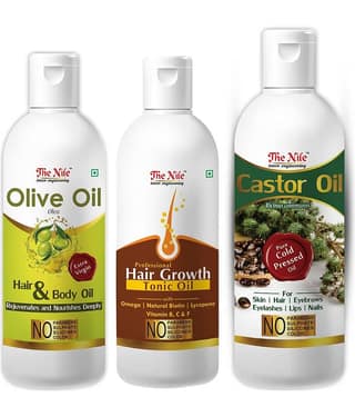 The Nile Castor Oil 150 ML + Hair Tonic 100 Ml + Olive Oil 100 ML 350 mL Pack of 3