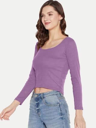 Women Ribbed Front Cut Out Full Sleeve Top
