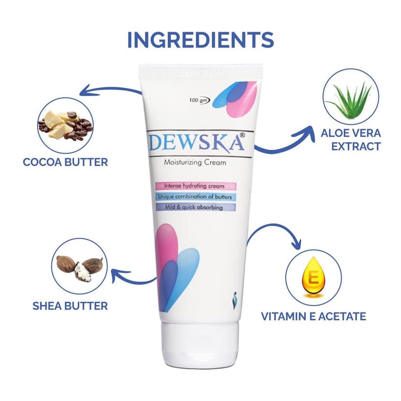 Dewska Moisturising Cream (100 g * 2) with Cocoa Butter, Shea Butter, Vitamin E, and Aloe Vera Extracts, Perfect Moisturiser for Face, Dry and Rough Skin view 3