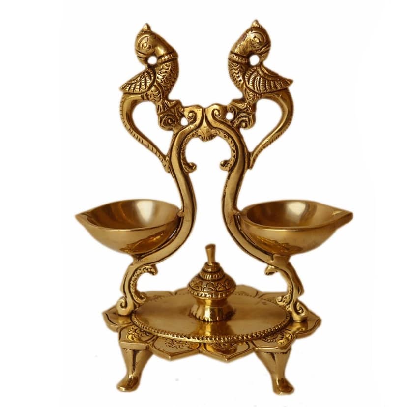 Brass Peacock Diya Jyoti Deepak Oil Lamp 2 Wicks - Traditional Oil Lamp for Temple & Home, Height : 7.2 Inch (BSMAS1159 A) view 2