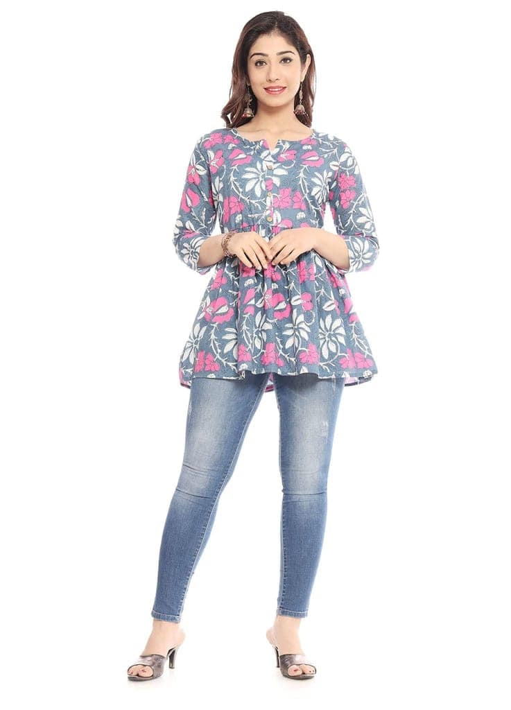 MANMAYEE Women's Cotton Floral Print Top | Latest Trendy Short Tunic Tops view 10