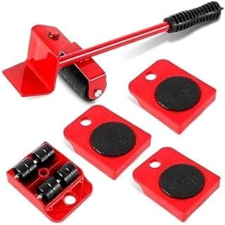 Furniture Movers Slider with Lifter Tool Set, 4 Pieces, 360° Rotational Pads, Heavy Duty, 150 KG Capacity, Red