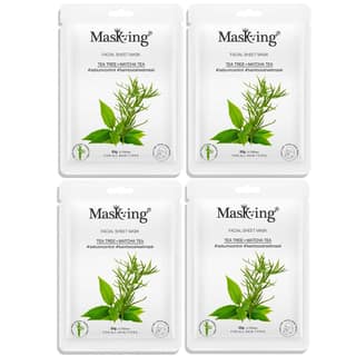 MasKing Bamboo Facial Sheet Mask of Tea Tree & Matcha Tea for Sebum Control Ideal for Women & Men, 20ml each (Pack of 4)