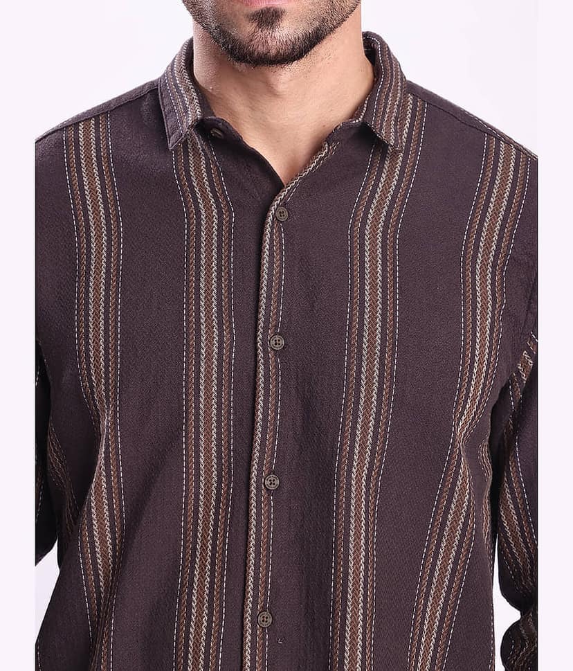 Bene Kleed 100% Cotton Regular Fit Striped Full Sleeves Men's Casual Shirt - Brown ( Pack of 1 ) view 4