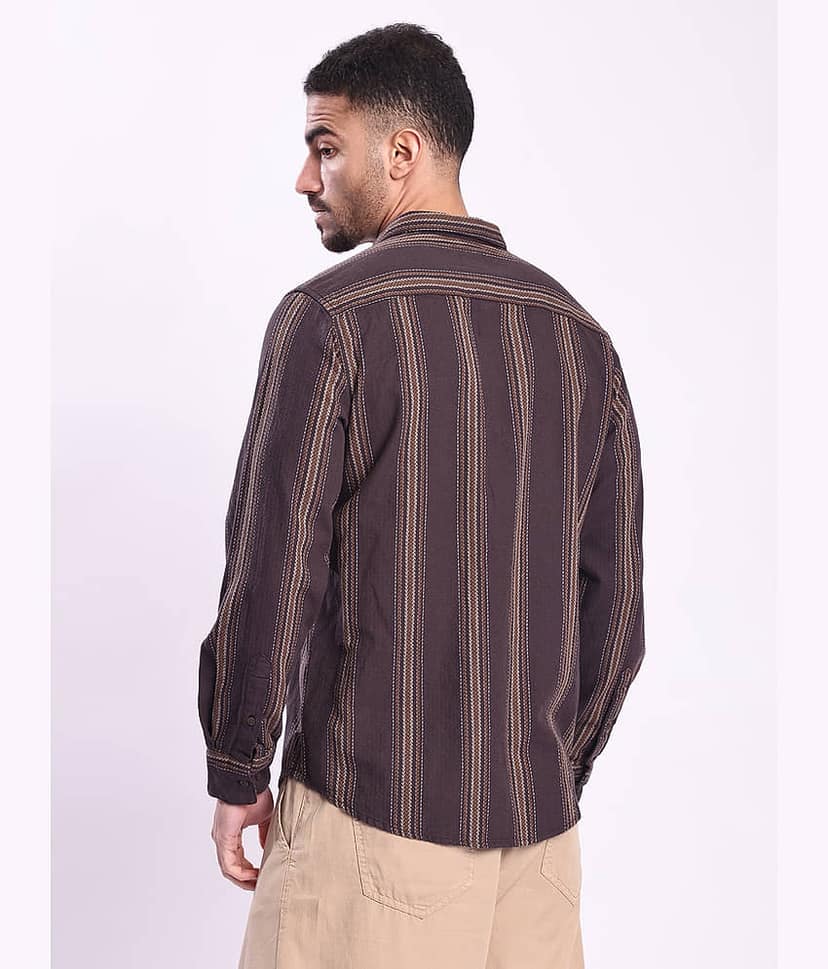 Bene Kleed 100% Cotton Regular Fit Striped Full Sleeves Men's Casual Shirt - Brown ( Pack of 1 ) view 5
