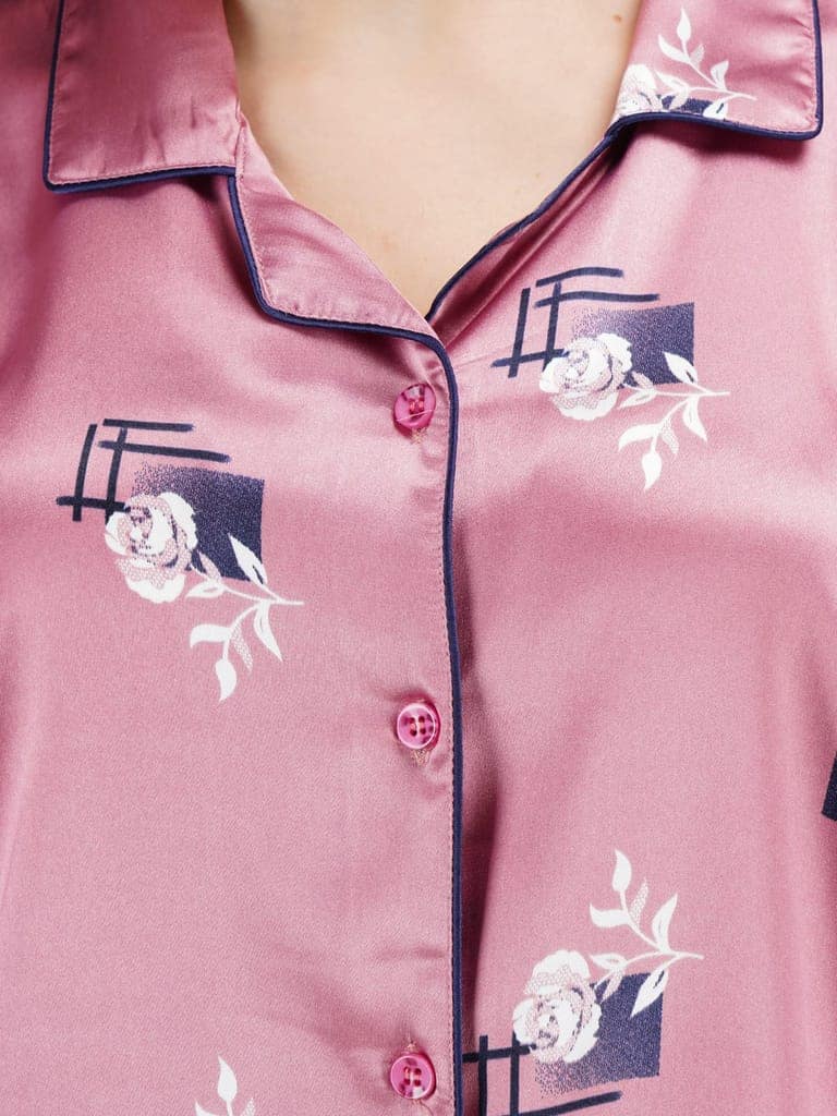 KOI SLEEPWEAR Women Satin Short Nightsuit Set - Rose Onion view 5