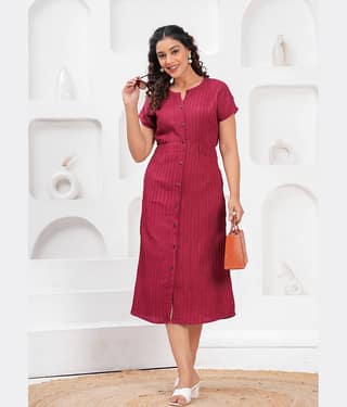 JC4U Pack of 1 Crepe Striped Front Slit Women's Kurti - ( Navy )