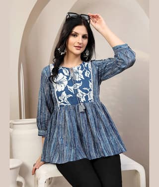 GOD BLESS Women's Cotton Peplum Top ( Blue )