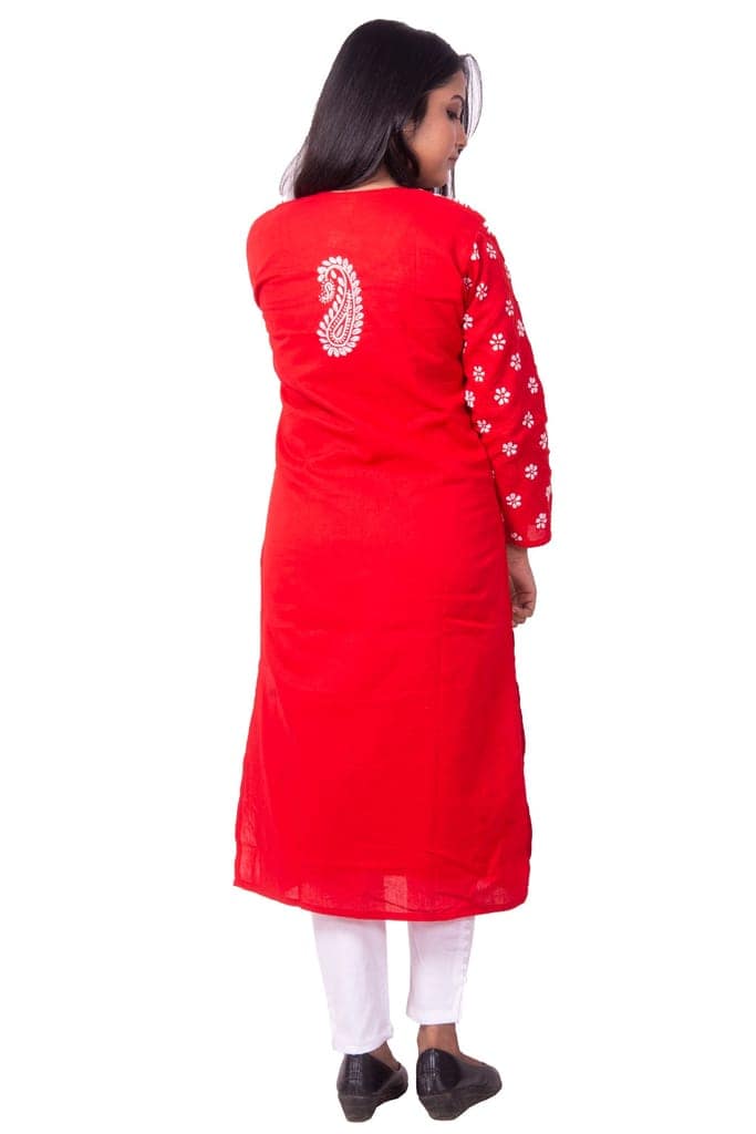 SNAPFAB Chikan Art Handicraft Red Chikankari Women Kurta view 4