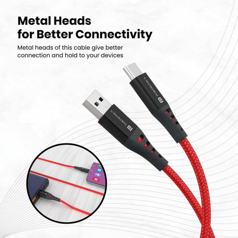 Portronics Konnect Dash 2 Durable, Quick Data Transfer, Leather Finish, 1-Meter Long view 3
