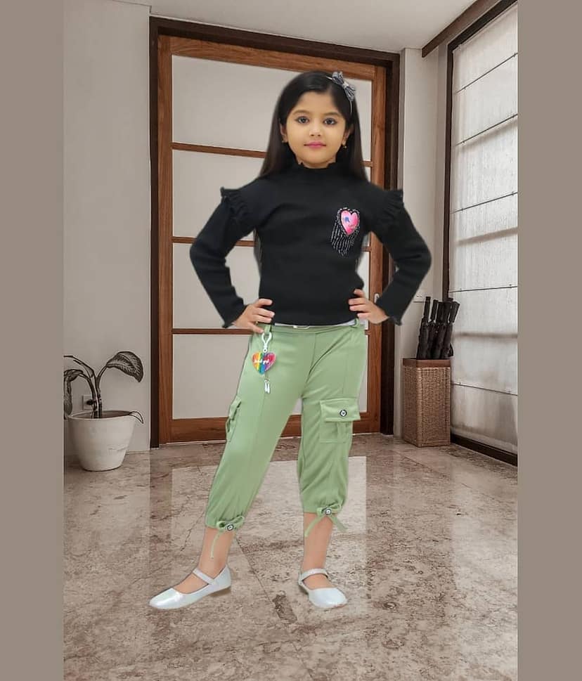 NEWSIFA Pack of 1 Girls Cotton Blend Top With Capris ( Green )