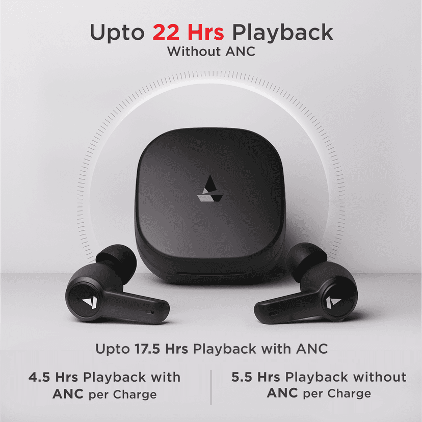 boAt Airdopes 418 ANC | Wireless Earbuds with 10mm Drivers, Up to 25dB ANC, ENx™ Technology, 17.5 Hours Playback, ASAP™ Charge Black Storm view 7