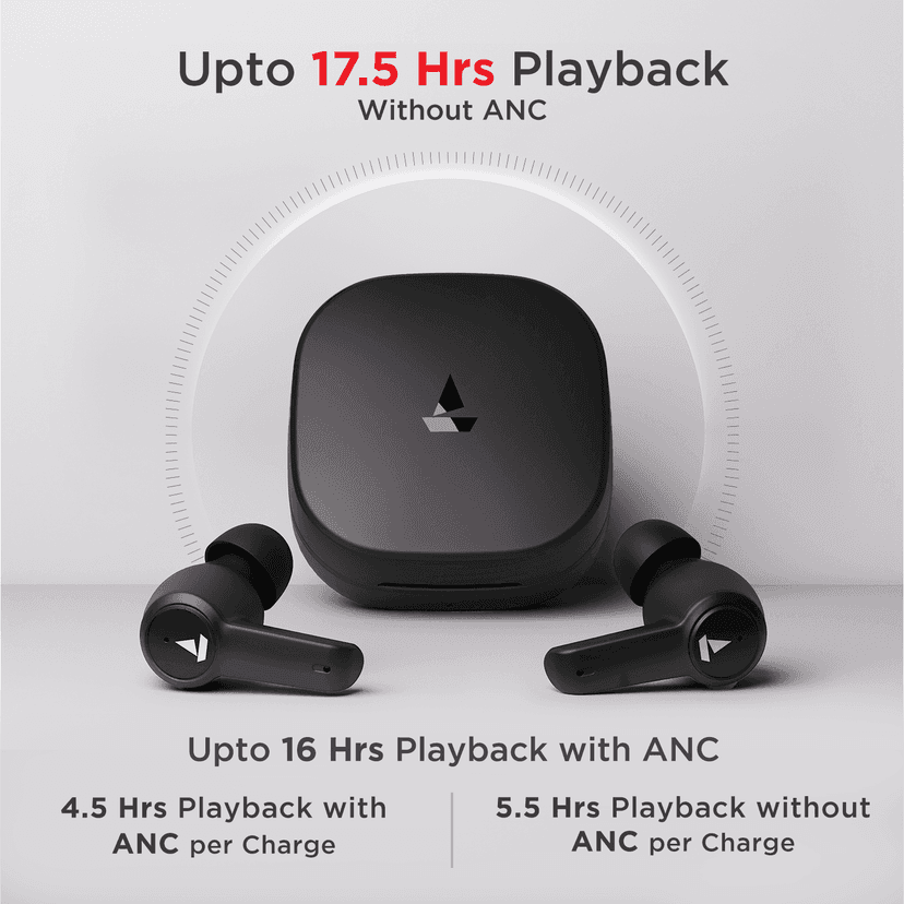 boAt Airdopes 418 ANC | Wireless Earbuds with 10mm Drivers, Up to 25dB ANC, ENx™ Technology, 17.5 Hours Playback, ASAP™ Charge Black Storm view 9
