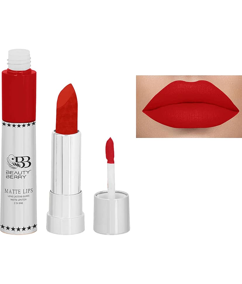 Beauty Berry 2in1 Matte Lips Longlasting Matte Gloss Lipstick Red (Shade - 11)