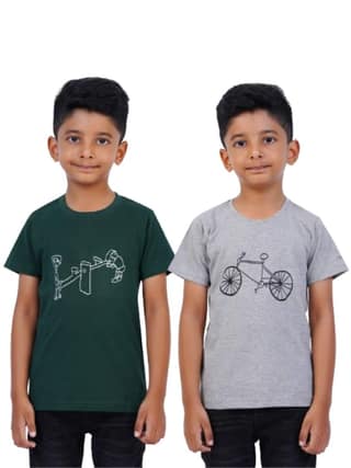 AIR GARB Boys Round Neck Printed Cotton T-shirt for 8-10 Years - Pack of 2 (K810-SGR-CG) Multicolour
