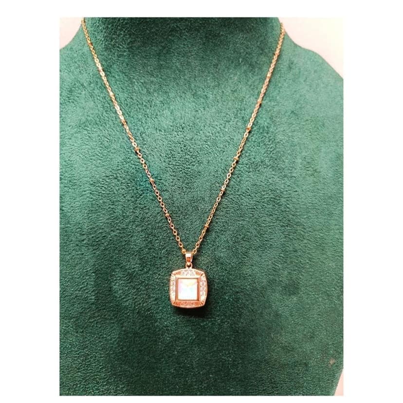 Jewelryklub Anti Tarnish American Diamond Detachable Stones Pendant Chain Set With 7 Colored Stones For Girls Women - Square Shape view 2