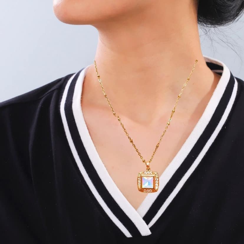 Jewelryklub Anti Tarnish American Diamond Detachable Stones Pendant Chain Set With 7 Colored Stones For Girls Women - Square Shape view 4