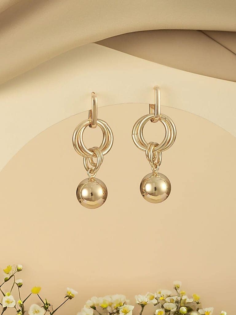 Anti-Tarnish Gold Plated Link Orb Dangler Earrings view 2