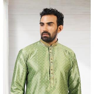 Raivat Ethnic Pista Green Colour Jacquard Silk Brocade Kurta Pajama 1007 view 2