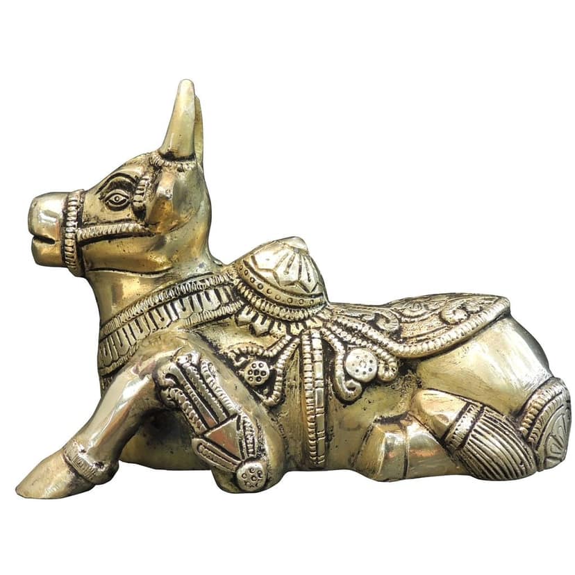 Brass Showpiece Nandi Ji God Idol Statue - Pure Brass Pooja Decor, Height : 5 Inch (BSMAS1530 K) view 3