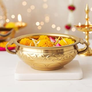 Brass Handcrafted Flower Urli ? Premium Brass Decor, Diameter : 8 Inch (FMAS574 A)