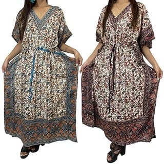 Ukal Combo Pack of 2 Women's Kaftan Dress Cover Up Nightwear Nighty Gown V-Neck Dress