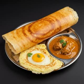 Egg Dosa With Chicken Curry