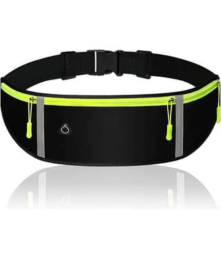 GEEO Running Waist Belt for Women & Men Sweat Rainproof Phone Holder with Adjustable Strap & 3 Pockets Hadphone Hole WaistBag for All Kind of Phone-Sports, Yoga, Workout & Outdoor Activities- Black