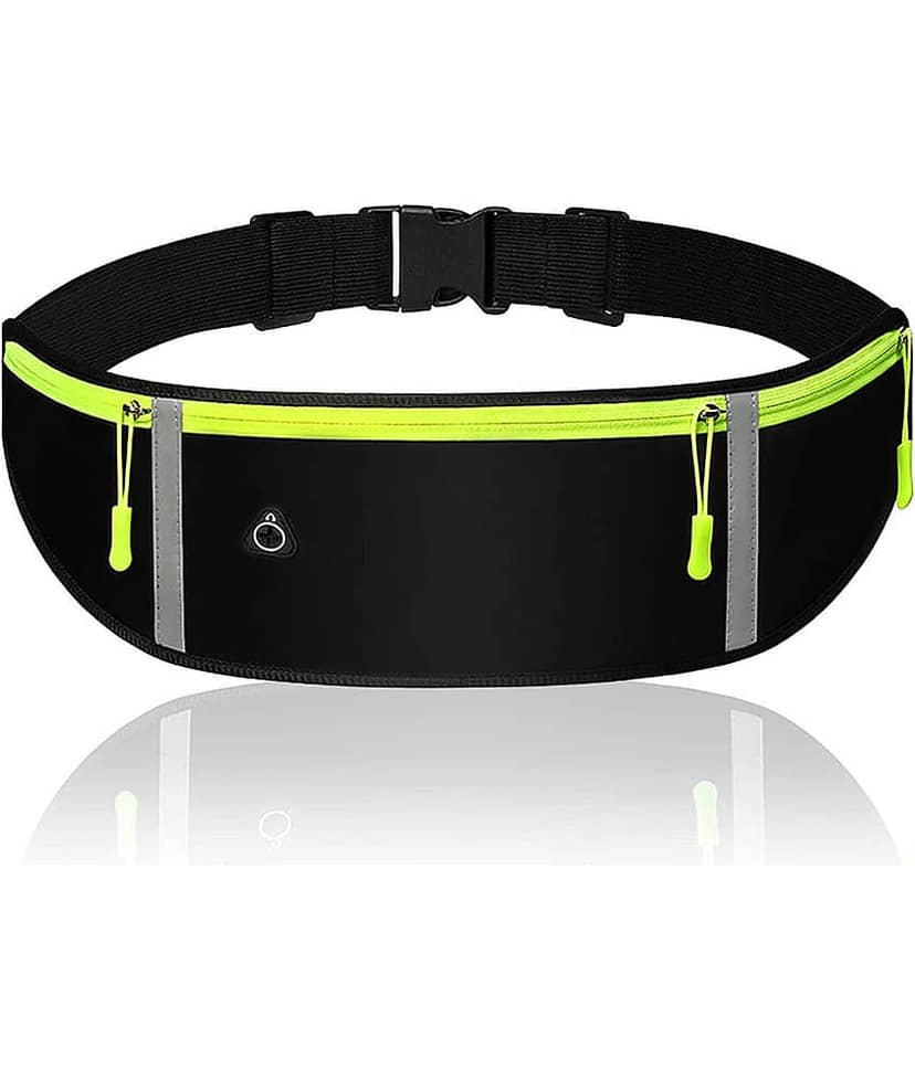 GEEO Running Waist Belt for Women & Men Sweat Rainproof Phone Holder with Adjustable Strap & 3 Pockets Hadphone Hole WaistBag for All Kind of Phone-Sports, Yoga, Workout & Outdoor Activities- Black