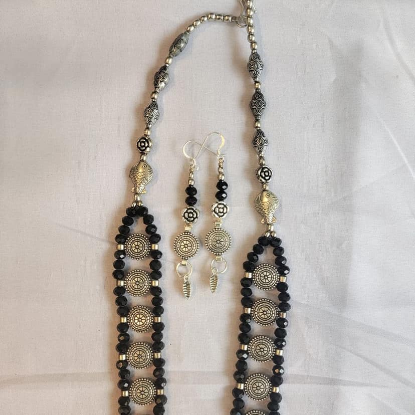 German Silver Pendant with crystal beads (Necklace with earrings ) view 2