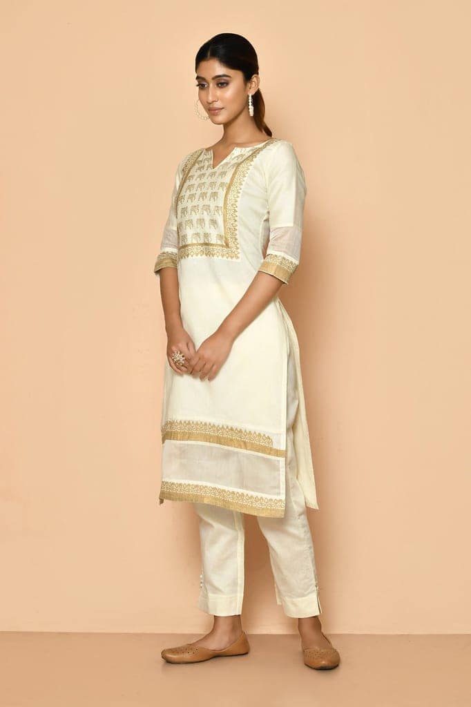 Elly handloom maheshwari silk kurta set for women view 3