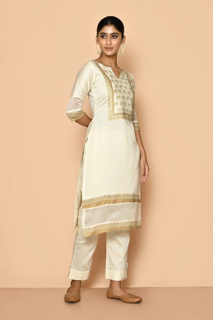 Elly handloom maheshwari silk kurta set for women view 4