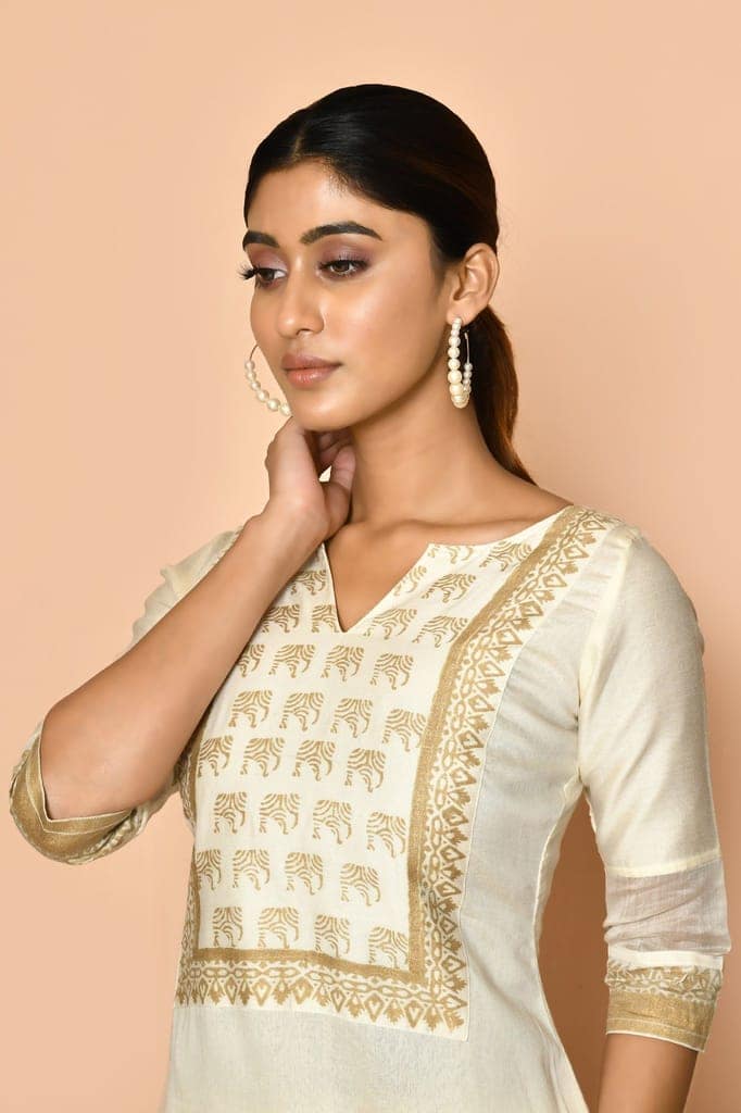 Elly handloom maheshwari silk kurta set for women view 6