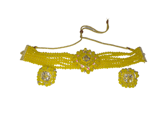 Yellow Beaded Choker Necklace Set with Earrings
