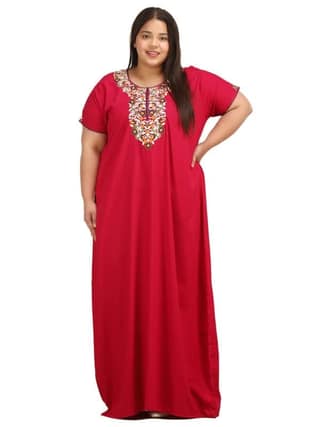 KOI SLEEPWEAR Lissybissy Nightgown with Beautiful Flowerline Embroidery Red-2XL/3XL