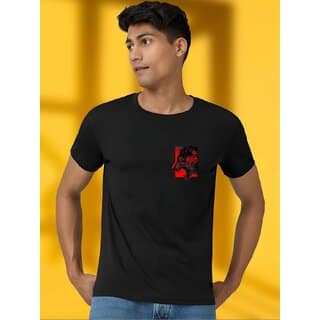 Casualbud BLACK Polyester Printed Regular Fit Tshirt for Men