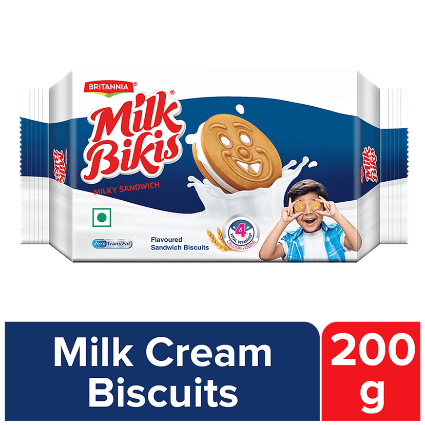 Britannia Milk Bikis Milk Cream Biscuits, 200 G