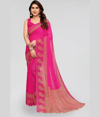 ANAND SAREES Georgette Printed Saree With Unstitched Blouse Piece ( Pink )