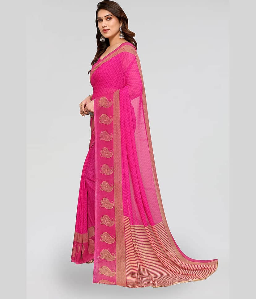 ANAND SAREES Georgette Printed Saree With Unstitched Blouse Piece ( Pink ) view 2