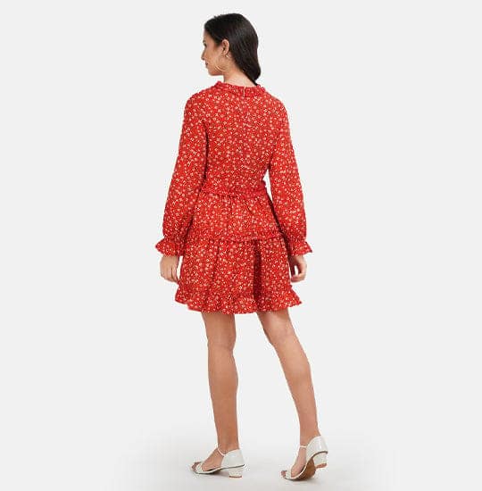 Orange & Yellow Floral Printed Fit & Flare Dress view 2