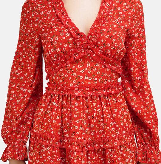 Orange & Yellow Floral Printed Fit & Flare Dress view 3
