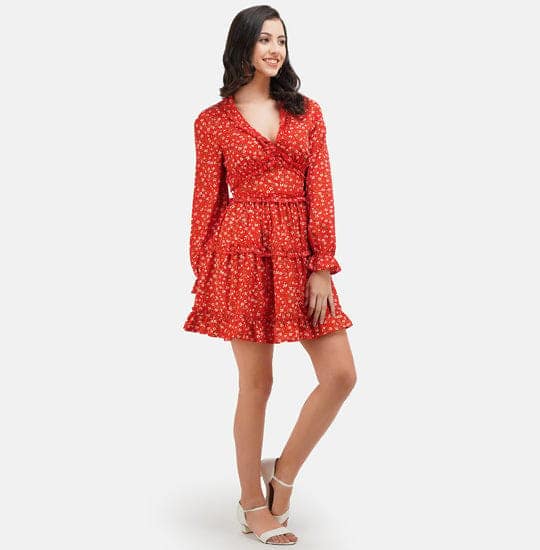 Orange & Yellow Floral Printed Fit & Flare Dress view 5