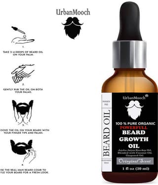 Urbanmooch Organic Powerful Beard & Mustache Growth Oil With Jojoba & Argan 30 mL