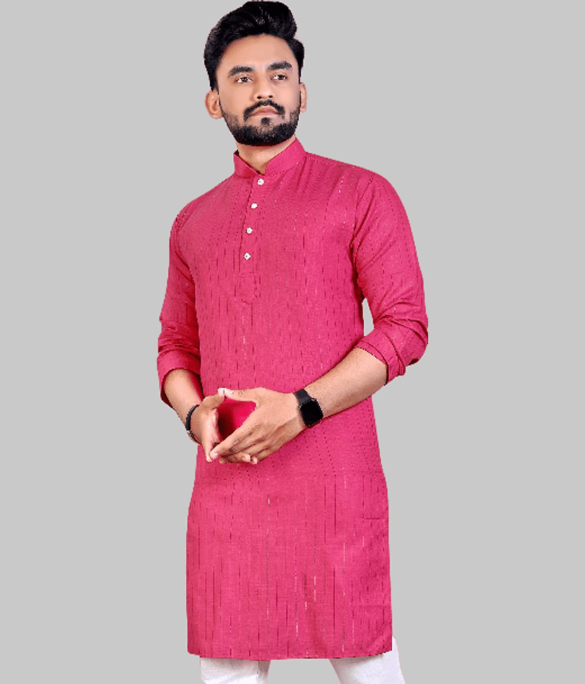 YUG ART - Pink Cotton Blend Men's Regular Kurta ( Pack of 1 )