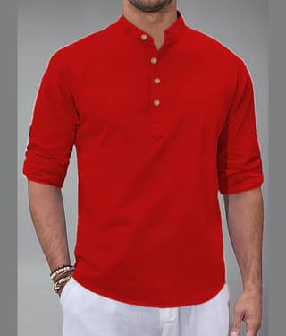 BHUVIKOO Cotton Blend Plain Shirt Style Kurta For Men ( Orange )