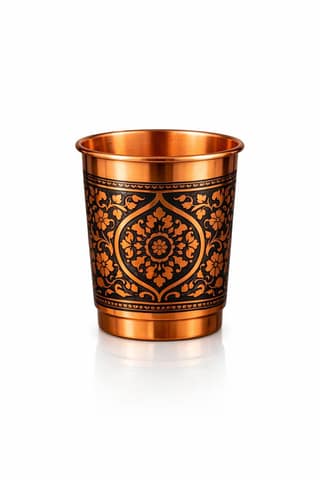 Handcrafted Engraved Copper Tumbler - Traditional Floral Design Glass