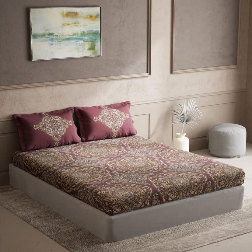 DDECOR - Maxima Collection 100% Cotton Ethnic Pattern 136TC Super King |274 CM X 274 CM| with 2 Pillow Covers - Red