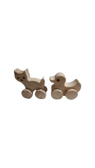Neemtoys Pack of 2 Cute Wheel Toys, Cat and Duck Toys Neem Wood, Enjoy The Benefits, Vehicle Pull Along Toddlers Toy for Babies (Brown)