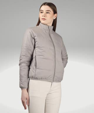 BlueFicus Polyester Solid Bomber Jacket Full Sleeves Jacket for Women's and Girls (Grey)